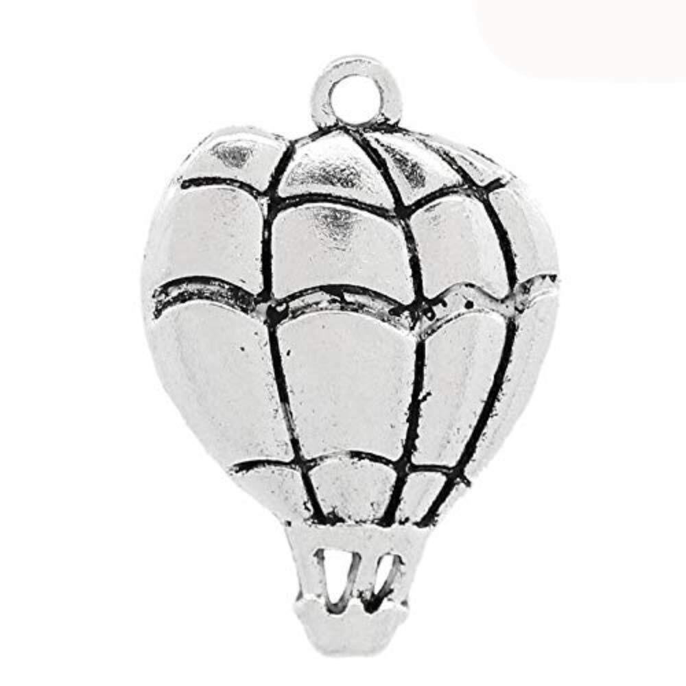 6344 50pc Antiqued Silver Alloy Travel Fire Balloon Stripe Carved Charms